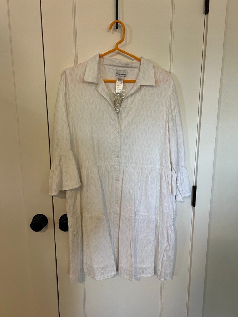NWT Tommy Bahama Cotton Clip Tiered Shirt Dress White 100% Cotton M